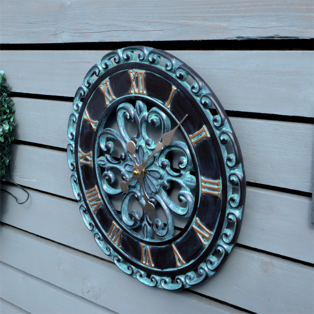 Vintage Open Face Antique Green Gold Resin Wall Clock