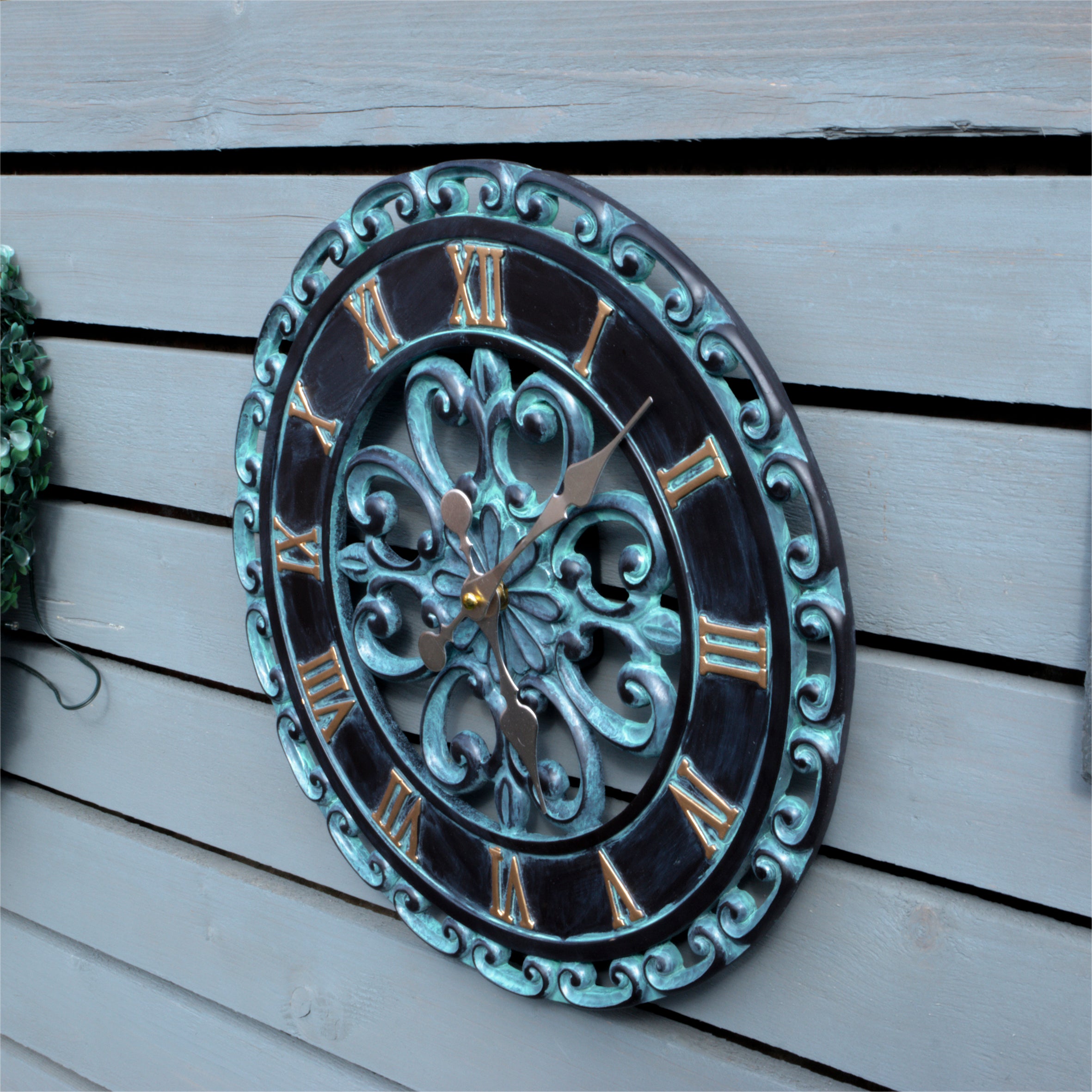 Vintage Open Face Antique Green Gold Resin Wall Clock