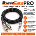 3.5mm Stereo Jack to Twin RCA Lead 1.5M 3.0M 5.0M Neutrik Rean iPRO215