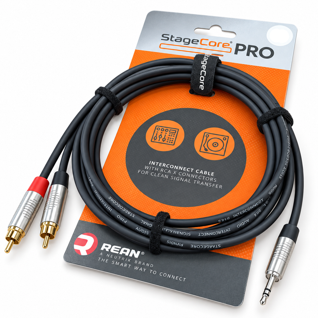 3.5mm Stereo Jack to Twin RCA Lead 1.5M 3.0M 5.0M Neutrik Rean iPRO215