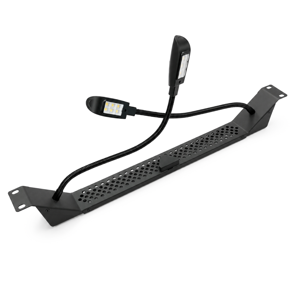 19" Rack Mount Dual Gooseneck LED COB Lights Dimming 1U Rackmountable
