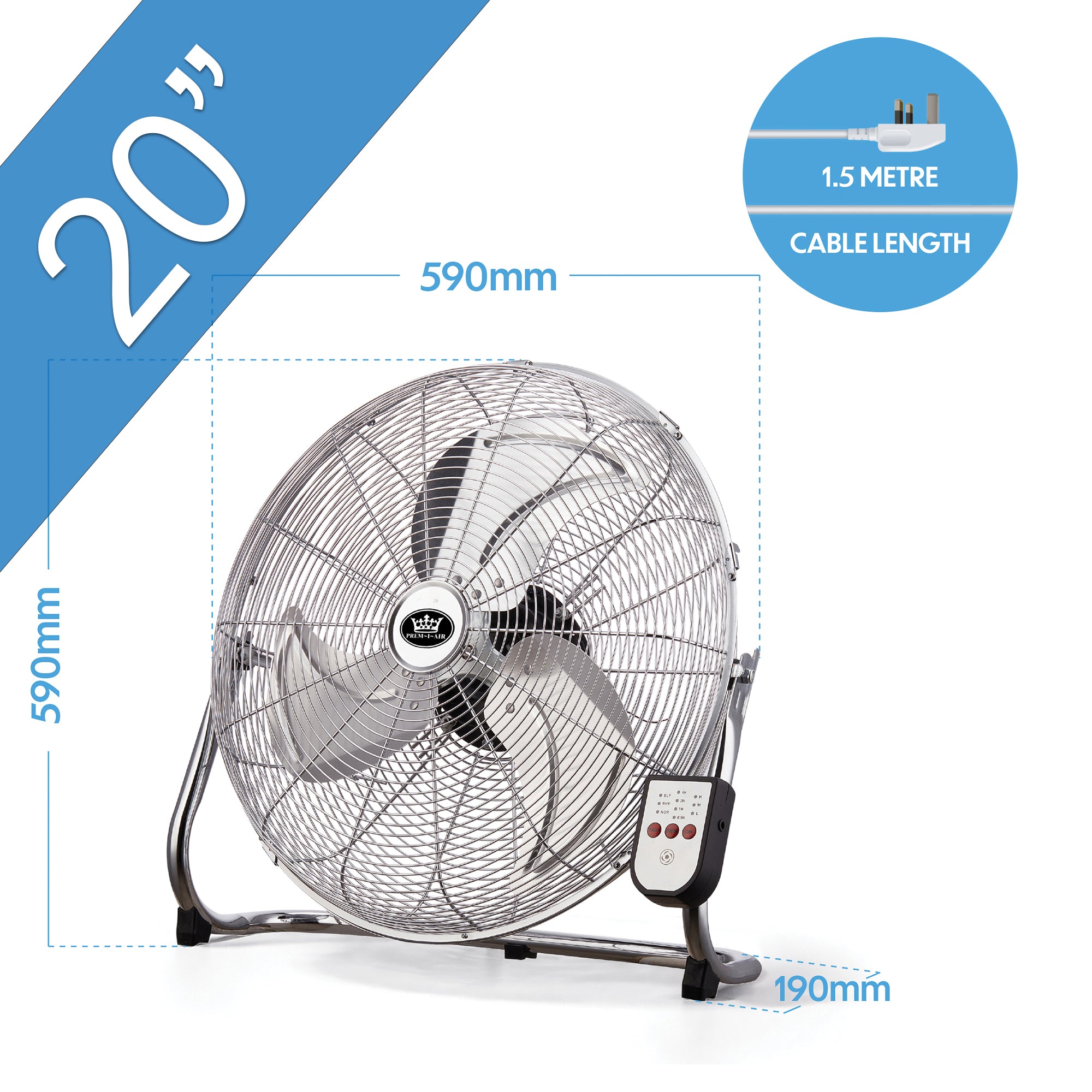 Floor Standing Air Circulator Fans Chrome Metal 3 Speed 12 to 20 inch